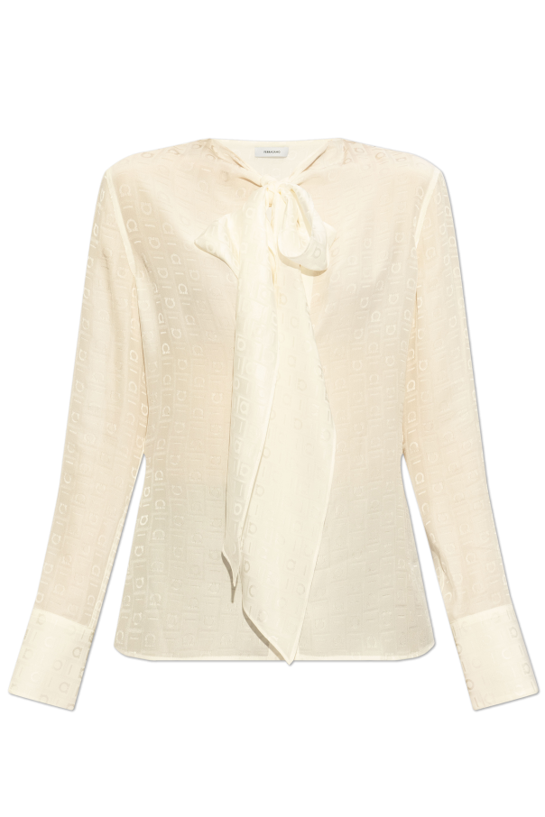 Ferragamo deals Women Printed 100% silk Shirt. Cream black. Size 38